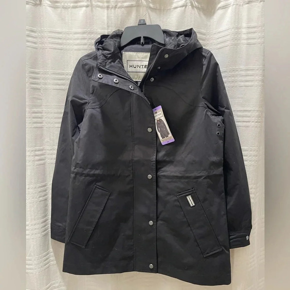 HUNTER ladie’s water resistant cotton smock jacket hooded black - Picture 2 of 9